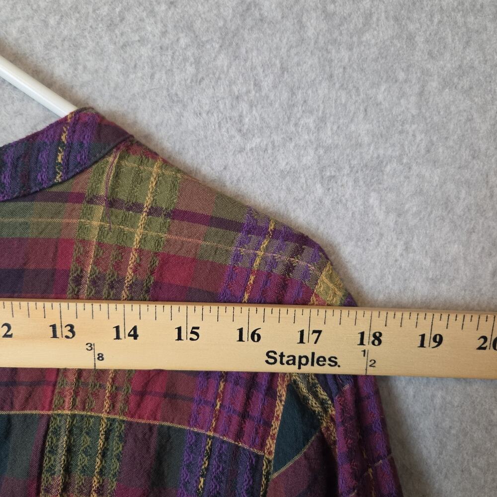 Habitat Forest Windowpane Plaid LS Button Up Jacquard Shirt Women's Lrg Stretch - Picture 10 of 12
